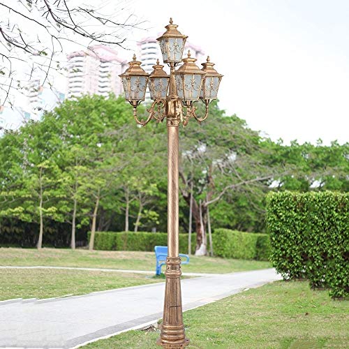 200Cm 5-Lights Garden Glass Lantern Street Lamp Vintage Outdoor Waterproof Lawn Light Landscape Path Lighting Road Column Light European Traditional E27 Pillar Post
