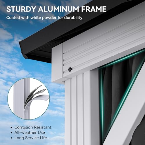 YITAHOME White Gazebo 10x10ft Hardtop Double Roof with Netting and Curtains