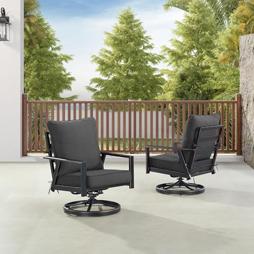 Oakland Living Pair of Black Aluminum Patio Deep Seating Swivel Rocker Club Chairs with Black Cushions