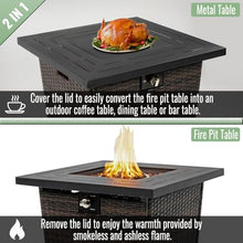 28 Inch Square Propane Fire Pit Table with PE Wicker Base, 50,000 BTU Outdoor Heater for Patio Garden Backyard Decor