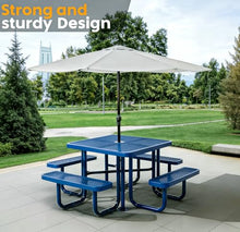 Garvee Heavy Duty Metal Picnic Tables for Outdoors with Umbrella Hole, 46" Square Top Patio Table Coated Steel Commercial Grade Furniture Set Weather & Rust Resistant (Expanded Steel, Blue)