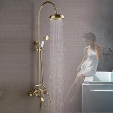 XYIANG European Style Large Shower Shower Vintage Hot and Cold Pole Three-Step Function Full Copper Antique Shower Classical Waterfall Set(Luxurious Titanium Gold)