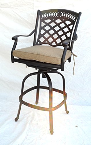 theWorldofpatio St. Augustine Cast Aluminum Powder Coated Barstool with Sunbrella Cushions - Set of 6 - Antique Bronze