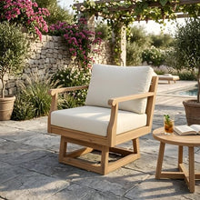 Christopher Knight Home Patio Swivel Chair Set of 2, Acacia Wood Outdoor Rocking Chairs with 360 Degree Swivel Base, Cushions & Back Pillows, Deep Seating Patio Chairs for Porch Deck Garden, Off White