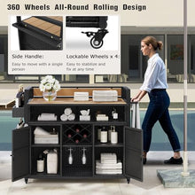 52.8" Wicker Grill Cart with Storage, Rolling Kitchen Island, Outdoor