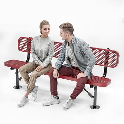 OUTTANS Heavy-Duty Outdoor Metal Bench (6 Ft - Surface with Back, Red)