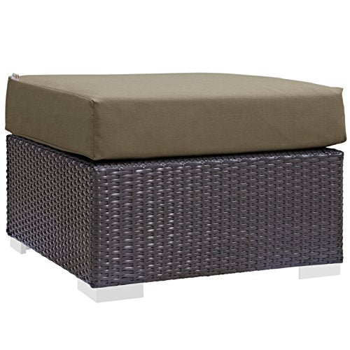 Modern Contemporary Urban Design Outdoor Patio Balcony Square Ottoman, Brown, Rattan