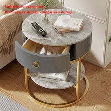 SYUKMH Side Table, Round End Table with Drawer, Small Bedside with Metal Frame, with Shelves, for Living Room, Bedroom