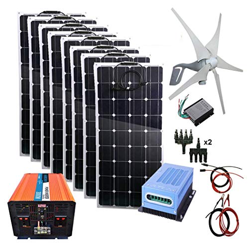 AUECOOR 1200W Solar Wind Kit: 400W Wind Turbines + 8x100W Solar Panel +MPPT Controller +Wind Controller+ 3000W Inverter (Peak 6000W)