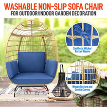 SereneLife Wicker Rattan Egg Chair with Cushions, Indoor Outdoor Egg Chair with Steel Frame and Washable Pillows, Woven Design, Comfortable Seating for Porch, Deck, Garden, or Room, 56" x 34" x 39"