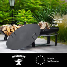 Ignition 24" Cooking Fire Pit with Powder Coated Black Cover Lid and Wood Burning Fireplace for Backyard Bonfire Campfire for Outside, Medium Outdoor Steel Firepit by Good Directions
