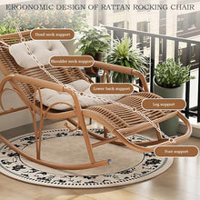 Chinese-Style Lazy Garden Leisure Rattan Rocking Chair, Anti-Tipping Design, Suitable for Leisure Areas Such as Garden Balconies Comes with an Extended Cushion.(Green,161 * 79 * 64cm)