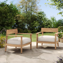 Seeheool Mallorca Acacia Wood Club Chair with Seat Cushion, Set of 2