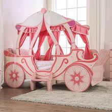 Furniture of America McHenry Twin-Size Princess Carriage Bed with Curtain and Slat Kit Pink