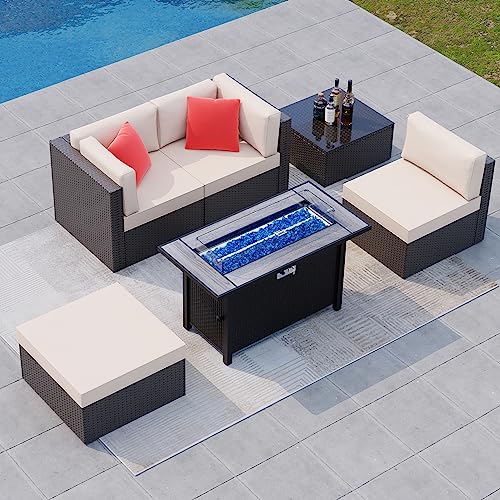 Shintenchi 5-Piece Patio Furniture Set with 45-Inch Fire Pit Table Beige