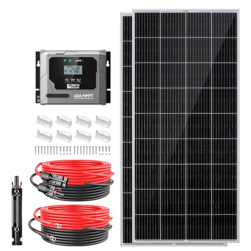 RICH SOLAR 400 Watt Premium Solar Kit - 2 Pack of 200W Panel, 40A MPPT Charge Controller, Mounting Z Brackets, Adaptor Kit, Tray Cables Set, Off-Grid 12V Solar Power System