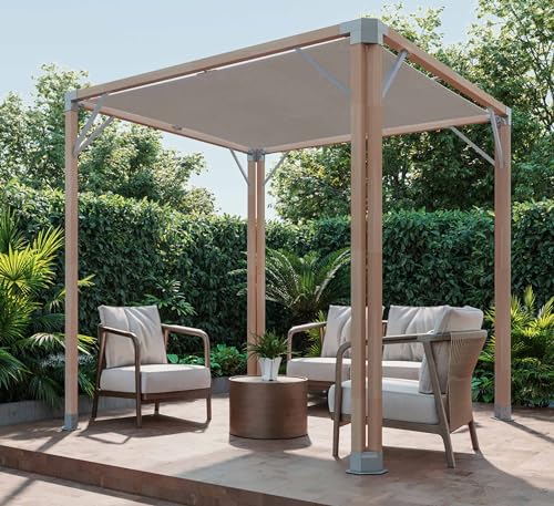 CedarCraft Bali 8x8' Cedar Pergola with Sunshade Canopy Natural