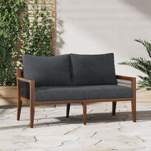 Nathan James Freya Bohemian Wood Loveseat Dark Acacia Wood/Dark Gray Cushion