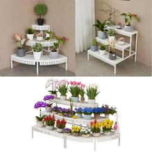 Laohucai Plant Stand Flower Pot Rack, L190cm/74.8in 3 Tier Stepped Garden Flower Pot Display Shelf for Indoor Outdoor Patio Yards Gardens Balcony（1 Rectangular & 2 Fan-Shaped Plant Shelf）, White