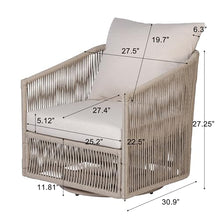 Christopher Knight Home 2 Piece Set Outdoor 360° Swivel Patio Chair with Rope Woven Iron Frame Beige Cushions Modern Outdoor Lounge Chair for Patio Deck Balcony, Sand