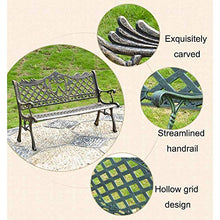 Outdoor Garden Bench, Outdoor Furniture Cast Iron Porch Bench, Anti-Rust Iron Art Leisure Terrace Bench, Suitable for Deck/Lawn/Street(Carved Green)