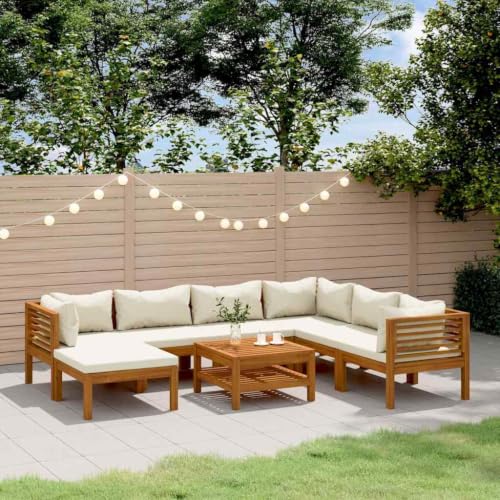 GBCDSWBR 8 Piece Patio Lounge Set, Acacia Wood Modular Furniture, Cream