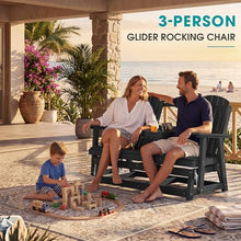 SERWALL 3 Seat Porch Glider Bench with Cup Holdersi and Pad Placement,Black