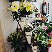 MIIKHI Plant stand3 Layer Flower Stand with Wheels, Metal Plant Stand with 12 Plastic Flower Buckets, Heavy Duty Movable Plant Cart Shelf, Flower Bucket Holder Shelves