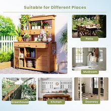 Roomfitters 66 Inch Tall Garden Potting Bench with Hutch and 6 Drawers, Fir Wood Storage Workstation, Natural