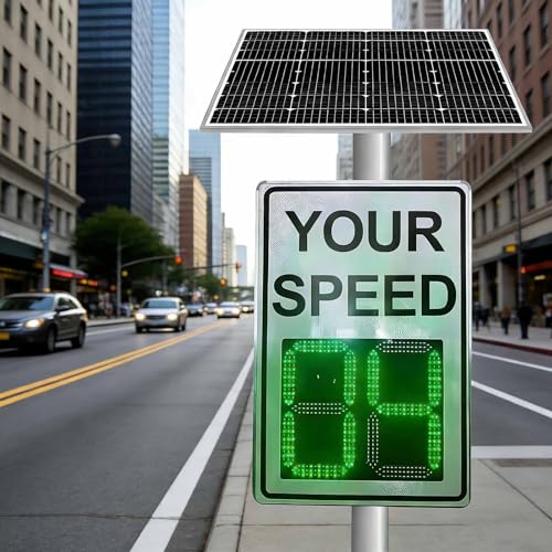 60x90cm(23.6x35.4in) Solar Powered Radar Feedback Speed Limit Sign, LED Display Solar Radar Detective Speed Feedback Sign for Highways, Speed-Limited Roads