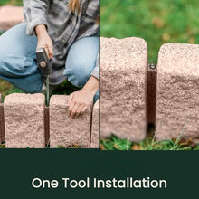 Beuta Landscape Edging | Garden Edging Border | Polyrock Block XL for Lawn Edging, Flower Beds & Yard Edging – 10 Pack | Each Section Has 6 Blocks 48" L x 4" W x 9.5" H | 30 Spikes | Sandstone