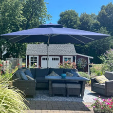 OROTLECT 144'' Square Cantilever Umbrella With Crank Lift Counter With Base In Ground,Navy