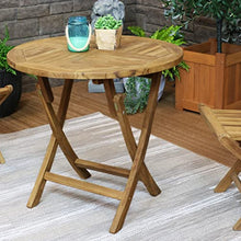 Sunnydaze Round Teak Wood Folding Bistro Table, 31” Dia, Light Brown