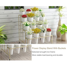 WXFJHH Flower Display Stand with Flower Buckets, Movable Plant Cart Shelf Cut Flowers Container Shelf, Florist Plant Display Shelves Flower Shelf Ladder, Florist Bouqu(Gold Bucket-75×80×113cm)
