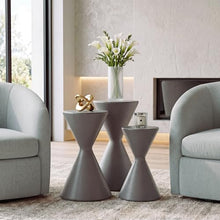 Christopher Knight Home Hazis Set of 3 Lightweight Concrete Plant Stand, Hourglass-shaped Indoor/Outdoor Side Table Set, Outdoor Plants Standing for Entryway/Garden, No Assembly Flower Stand, Gray