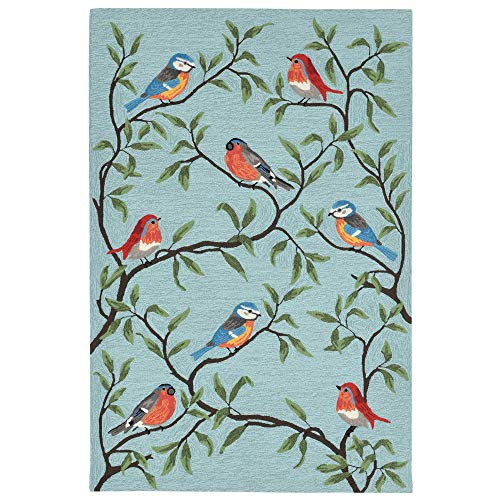 Liora Manne Aqua Ravella Birds on Branches Indoor/Outdoor Rug 8'3" x 11'6" Blue