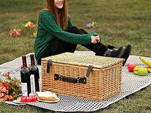 YRHH Rattan Picnic Basket with Lid, 4 Person Handmade Basket with Cutlery, Blue Fruit and Vegetables, for Outdoor Outings, Camping and Hiking