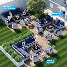 Sweecci 10-Piece Modern Patio Furniture Set with Swivel Chairs, Thick Cushions, Dual-Strand Wicker Rattan, Rust-Resistant Frame, Navy Blue