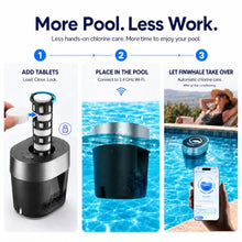 FinWhale Smart Chlorine Dispenser & Pool Monitor, Auto Dosing with Calculated Free Chlorine (FC), pH, ORP & Temp, Up to 25,000 Gal, 1" & 3" Tablets, Solar & Battery Powered, 2.4 GHz Wi-Fi, Free App