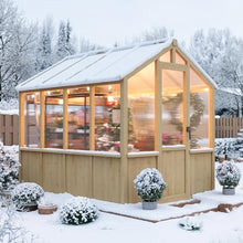 6x8 FT Greenhouse - Large Wooden Greenhouses for Outdoors, Heavy Duty Spruce Frame Greenhouse with PC Panels, Adjustable Roof Vents & Lockable Door, Walk-in Green Houses for Garden, Backyard, Patio