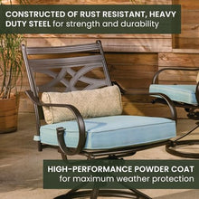 Hanover Montclair 7-Piece Outdoor Dining Set with 6 Swivel Rockers and Blue Cushions