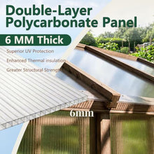 8x12 FT Wooden Outdoor Greenhouse, Polycarbonate Walk-in Greenhouse Kit with Ventilated Window & Lockable Door, Garden Green House for Backyard