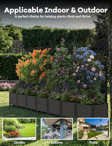 Hipicute 7 PCS Plastic Plant Box with Metal Trellis, Raised Garden Bed with Trellis Planter for Climbing Plant Outdoor Raised Privacy Screen for Patio Balcony,Planter Box for Backyard Patio