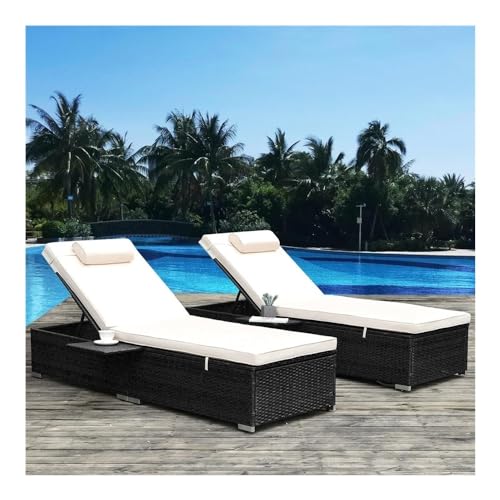 UOPYNE 2 PCS Sunbathing Camping Beach Chaise Lounge Chair Outdoor, Patio PE Wicker Outdoor Lounge Chairs,All-Weather PE Rattan Patio Chaise Lounge Chair, Wicker Poolside Lounge Chair