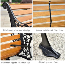 Outdoor Solid Wood Garden Park Bench for 2-3 People, Weatherproof Patio Lawn Bench Porch Seat with Cast Iron Frame, Porch/Deck/Patio Furniture Bench with Backrest and Armrests(Teak+Black Chair Legs,12