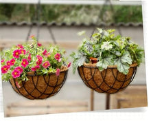 Metal Hanging Planter Basket Coir Liner Chain Round Wire Plant Holder Flower Pots Hanger Garden Decoration for Railings Gardens