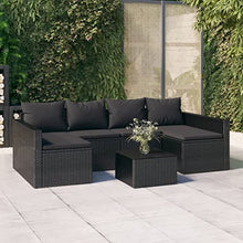 2 Piece Patio Lounge Set with Cushions, Black Poly Rattan Outdoor Furniture