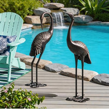Exoraspaces Set of 2 Aluminum Garden Crane Statues, Rust-Proof Metal Crane Sculptures, Dark Bronze Outdoor Bird Decor, Standing Yard Statues and Metal Yard Art for Garden, Patio, Lawn, Antique Bronze