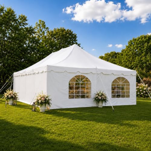 Party Tents Direct 20' x 40' Weekender Pole Canopy, White Top & Sidewalls