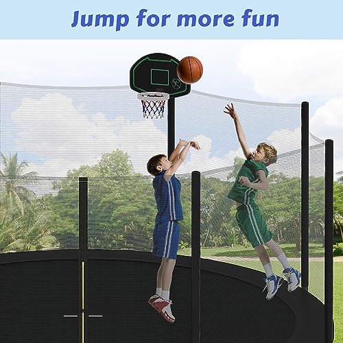 Merax 14FT Trampoline with Safety Enclosure, Basketball Hoop & Ladder Black